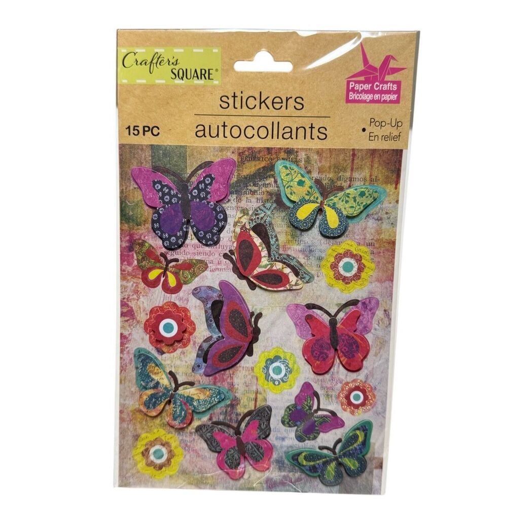 Crafters square pop up Butterfly stickers 15 pc NEW